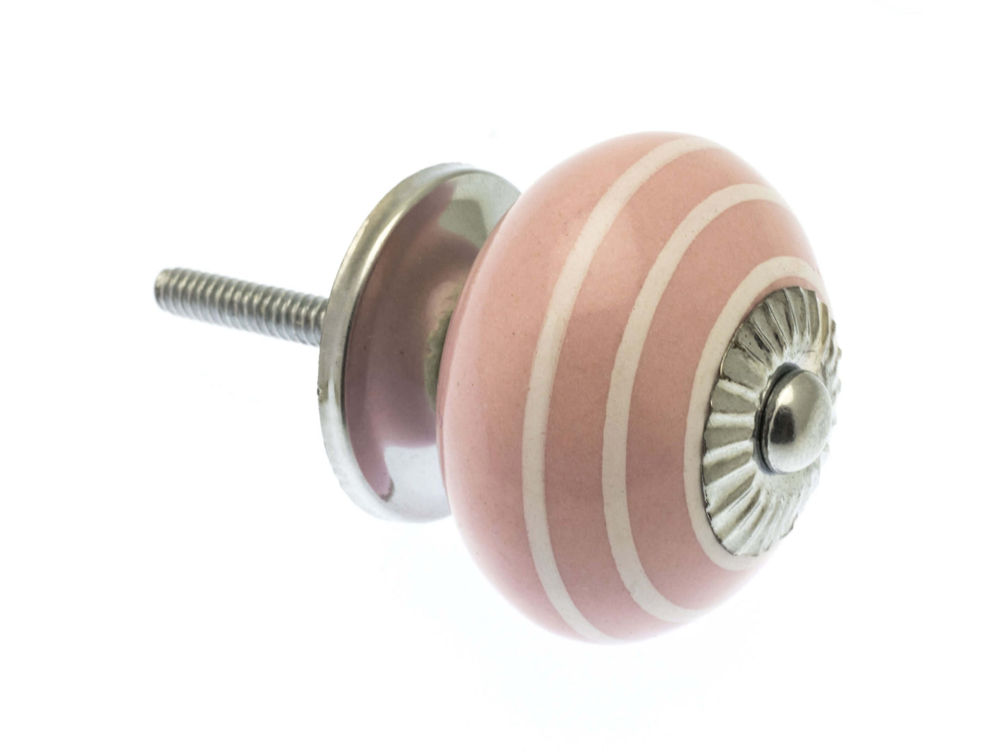 Ceramic Cupboard Knob Dusty Pink with White Stripes
