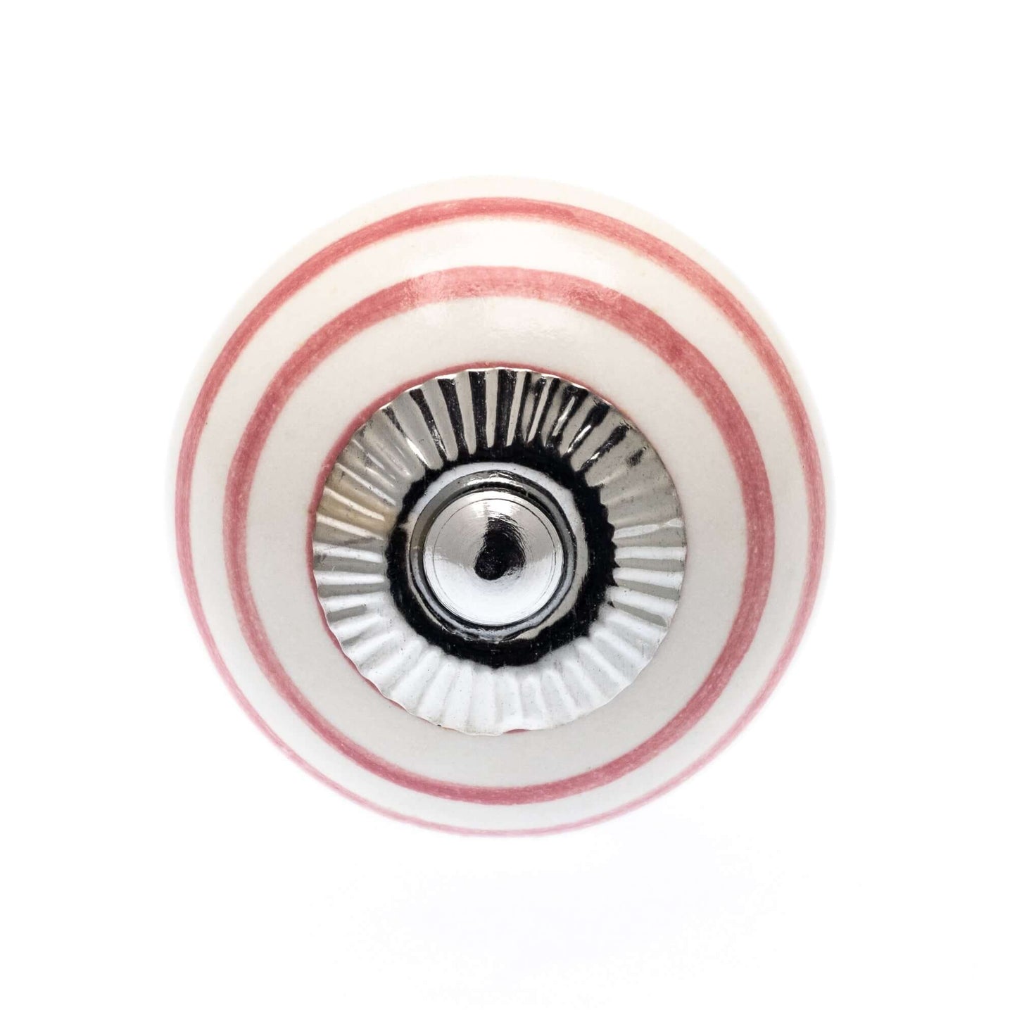 Ceramic Cupboard Knob White with Dusty Pink Stripes