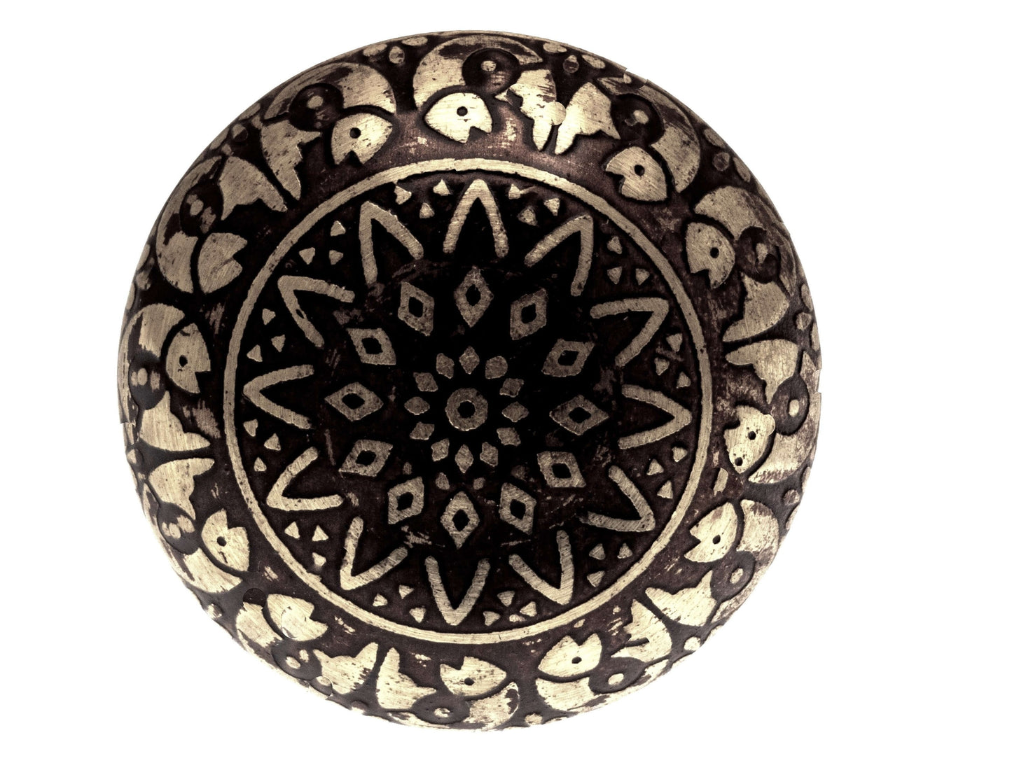 Bouton de style marocain en forme de dôme en laiton gravé pour armoires en noir et or