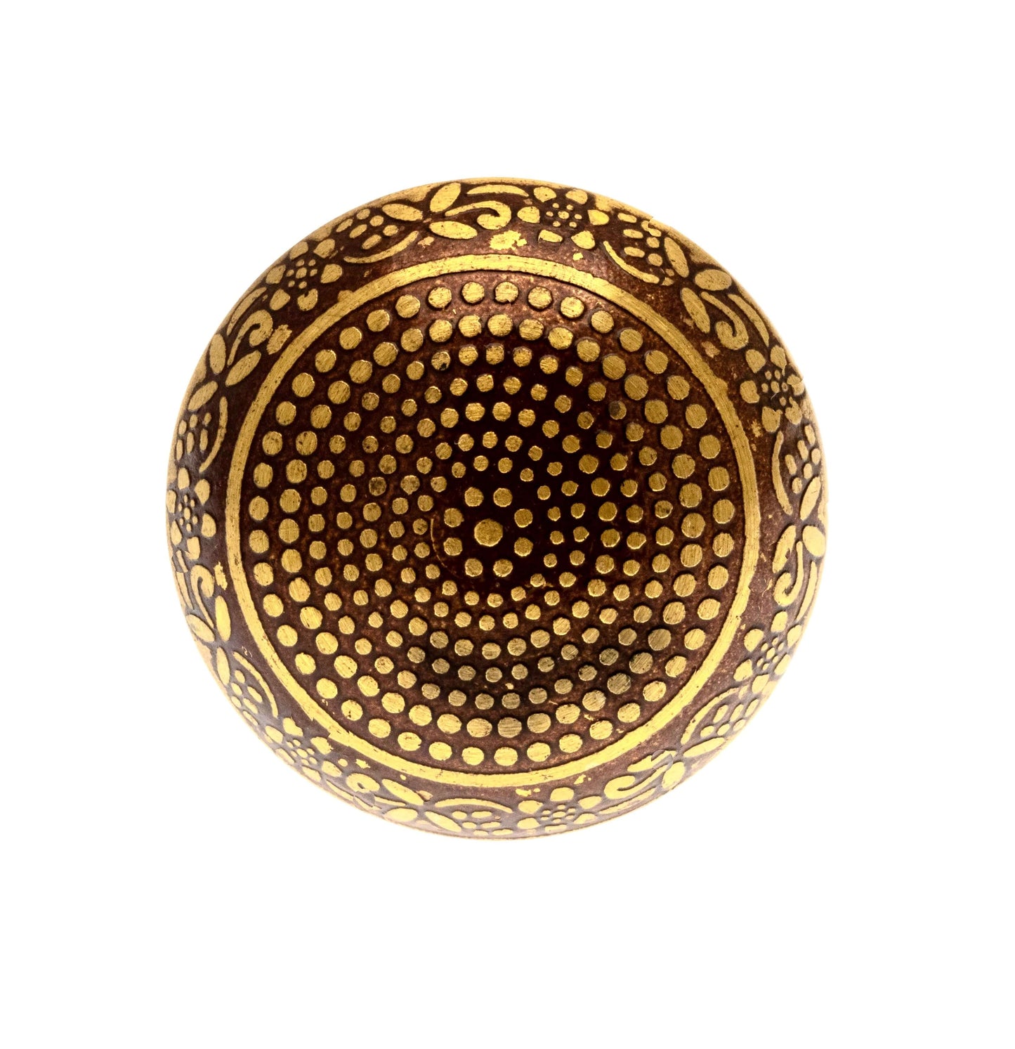 Etched Patterned Brass Dome Moroccan Style Knob for Cupboards in Brown and Gold