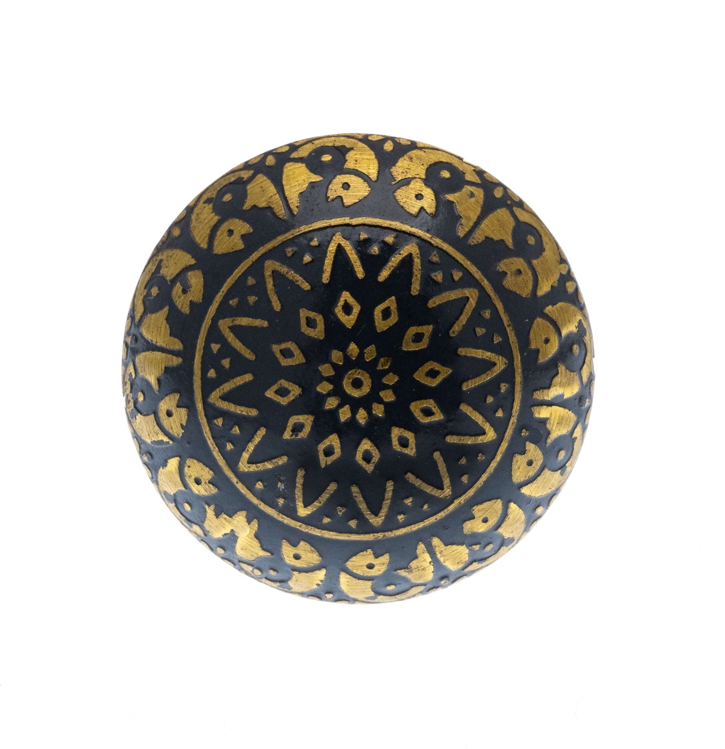 Etched Patterned Brass Dome Moroccan Style Knob for Cupboards in Dark Grey and Gold