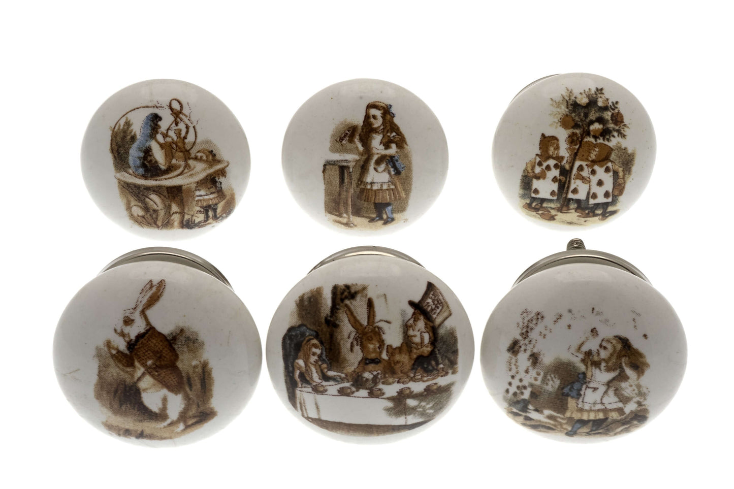 Boutons de porte en céramique exclusifs Alice au pays des merveilles en couleur (Ensemble de 6)