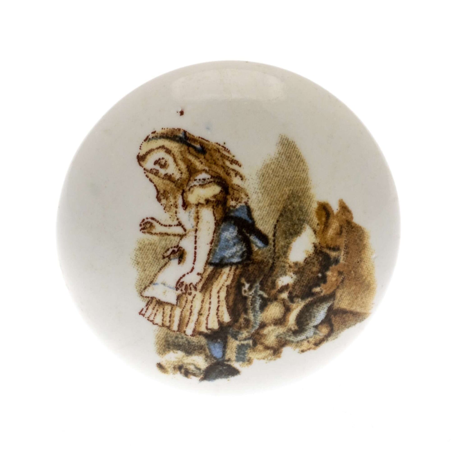 Ceramic Cupboard Knob Alice in Wonderland in Colour 'Alice tips the Jury Box'