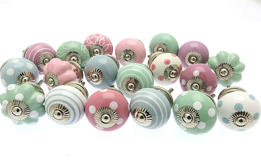 Ceramic Cupboard Door Knobs in Hand Painted Pastel Shades - Choose Your Quantity