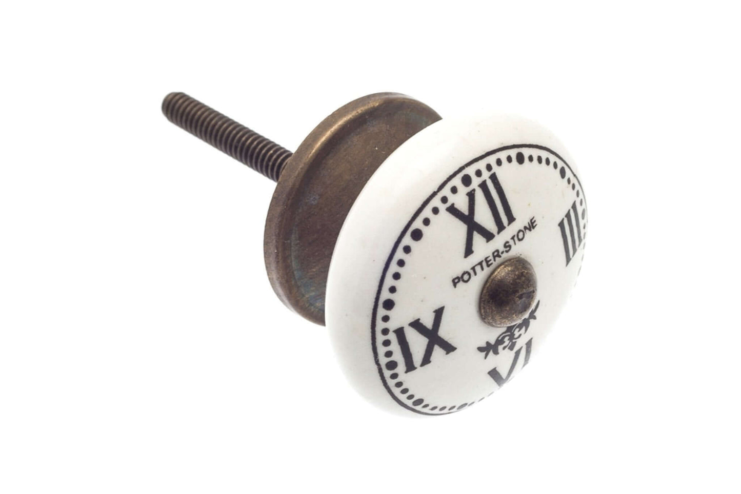 Ceramic Cupboard Knobs - Ceramic Cupboard Knob 'Potterstone' Clockface B&W 38mm (MT-88-AB)