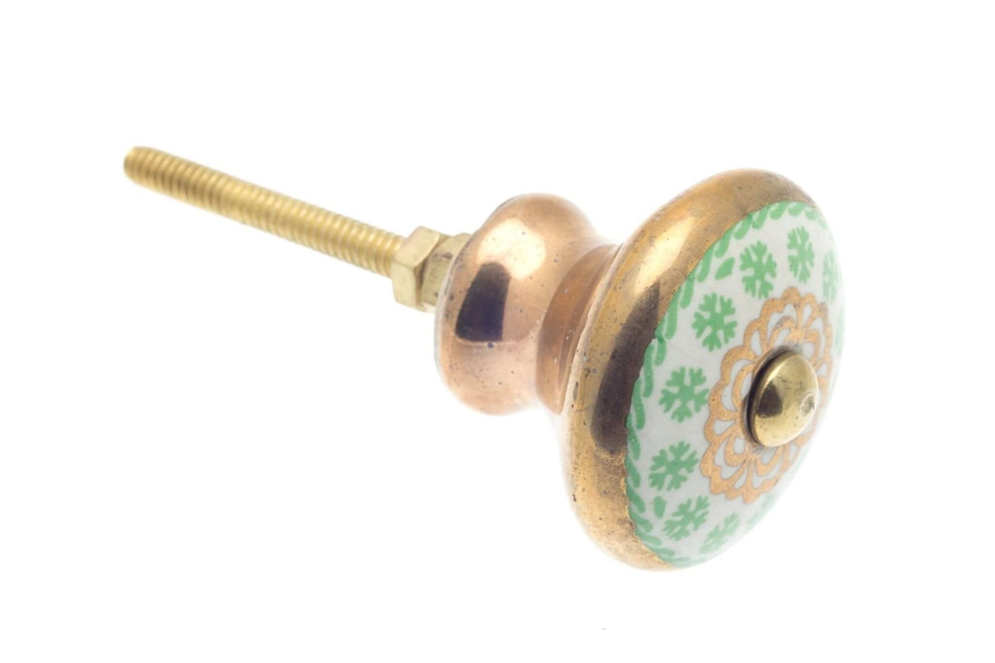 Ceramic Cupboard Knobs - Ceramic Knob Frost Green & Antique Gold 38mm (MT-30)