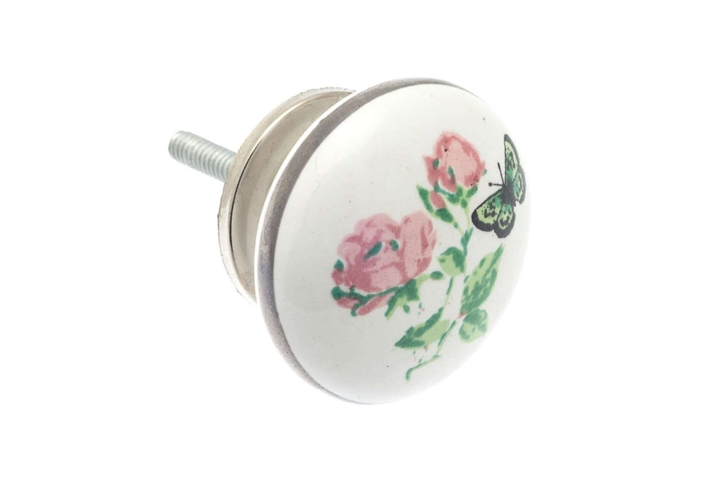 Ceramic Cupboard Knobs - Ceramic Knob 'Papillon' White With Antique Silver 38mm (MT-36)