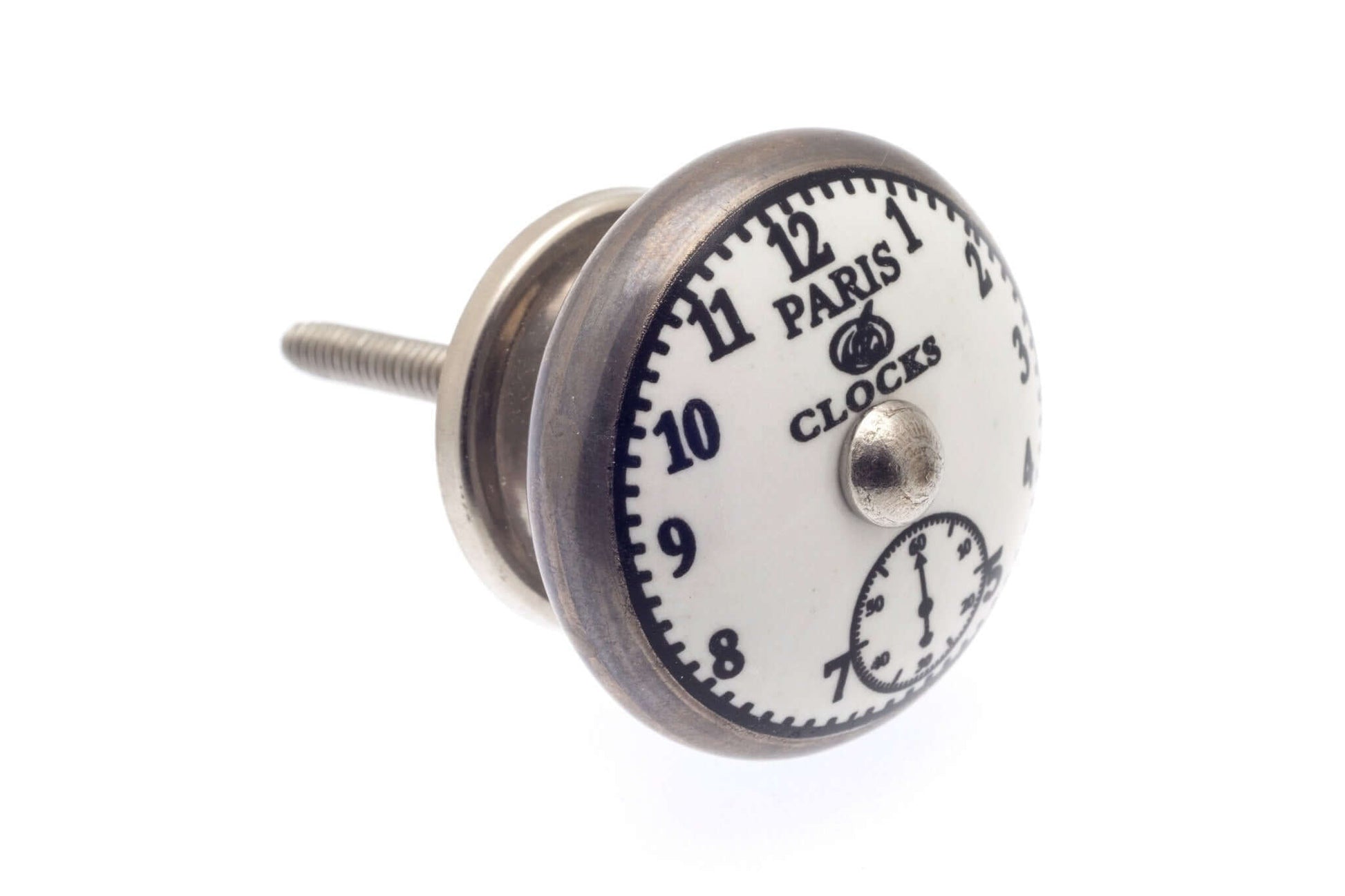 Ceramic Cupboard Knobs - Ceramic Knob 'Paris' Clockface Antique Silver 38mm (MT-35-ASL)