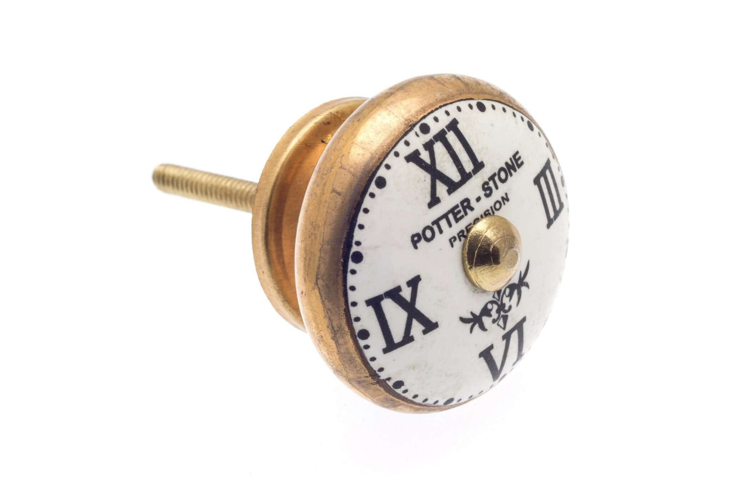 Ceramic Cupboard Knobs - Ceramic Potterstone Clock Knob Antique Gold Surround 38mm (MT-34-ABS)