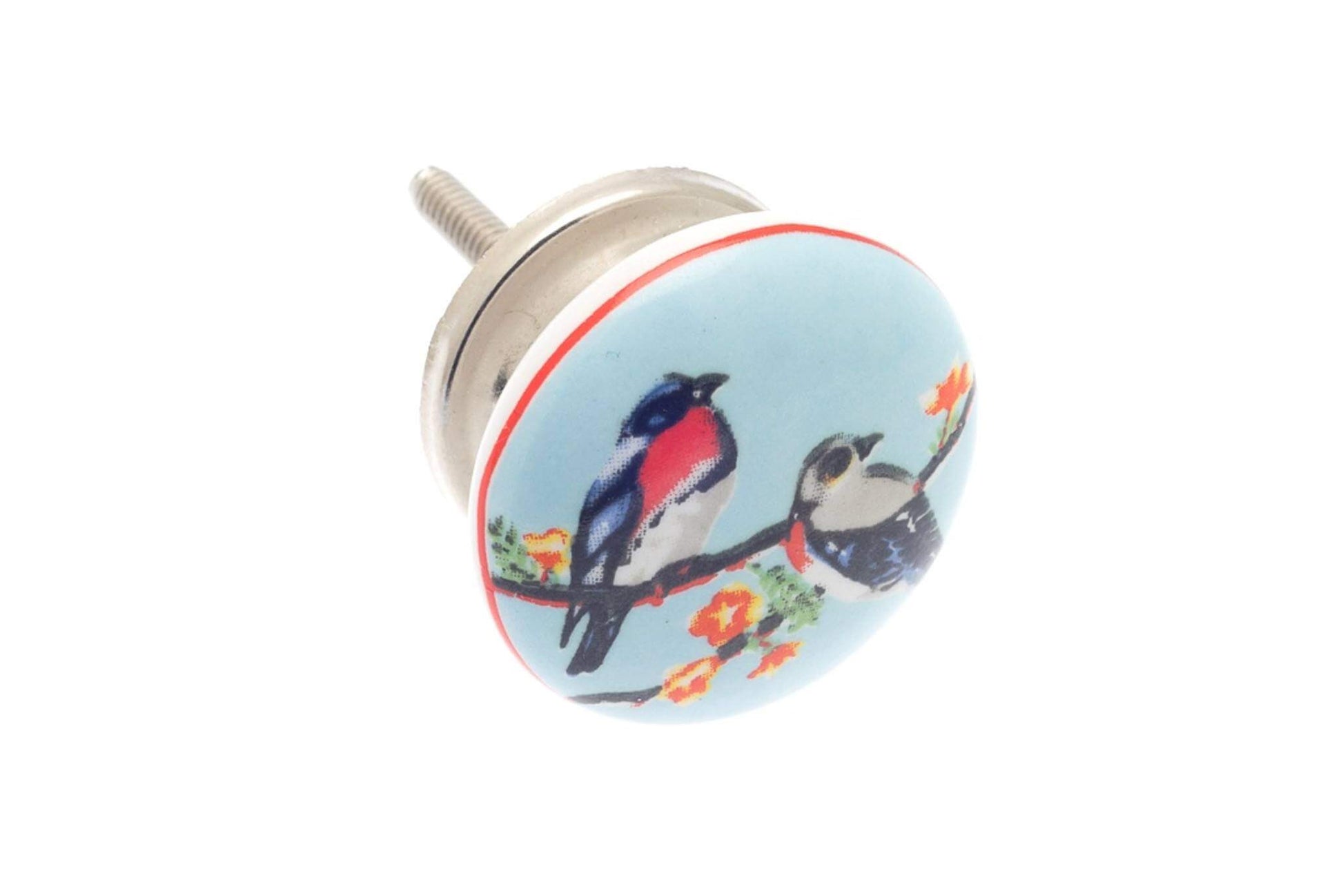 Ceramic Cupboard Knobs - Disc Shaped Ceramic Cupboard Knob 'Birds' 38mm (MT-65)