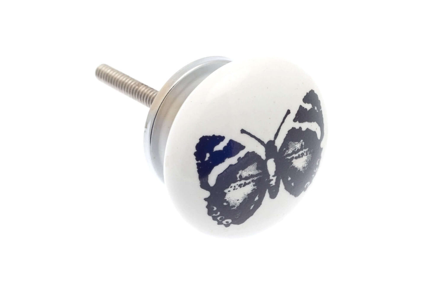 Ceramic Cupboard Knobs - Disc Shaped Ceramic Cupboard Knob 'Black Butterfly' 38mm (MT-68)
