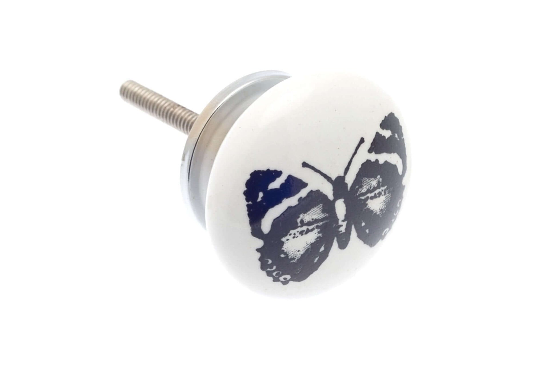 Ceramic Cupboard Knobs - Disc Shaped Ceramic Cupboard Knob 'Black Butterfly' 38mm (MT-68)
