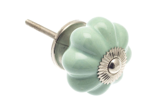 Ceramic Cupboard Knobs - Flower Ceramic Knob Eau De Nil Green 42mm (MT-351)