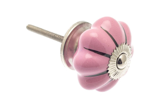 Ceramic Cupboard Knobs - Flower Ceramic Knob Pink Silver Lines 42mm (MT-167-ASL)