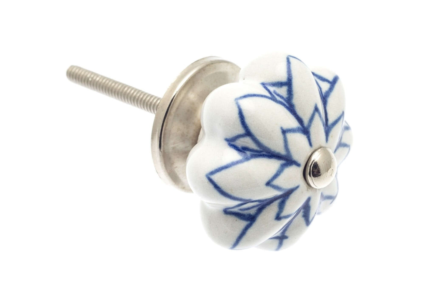 Ceramic Cupboard Knobs - Flower Ceramic Knob White With Blue Flowers 42mm (MT-330)