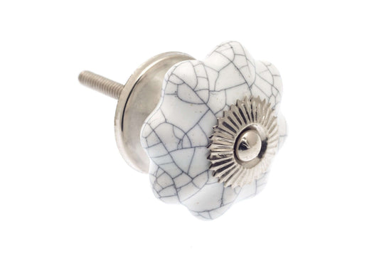 Ceramic Cupboard Knobs - Flower Ceramic Knob White With Crackle Glaze 42mm (MT-319)