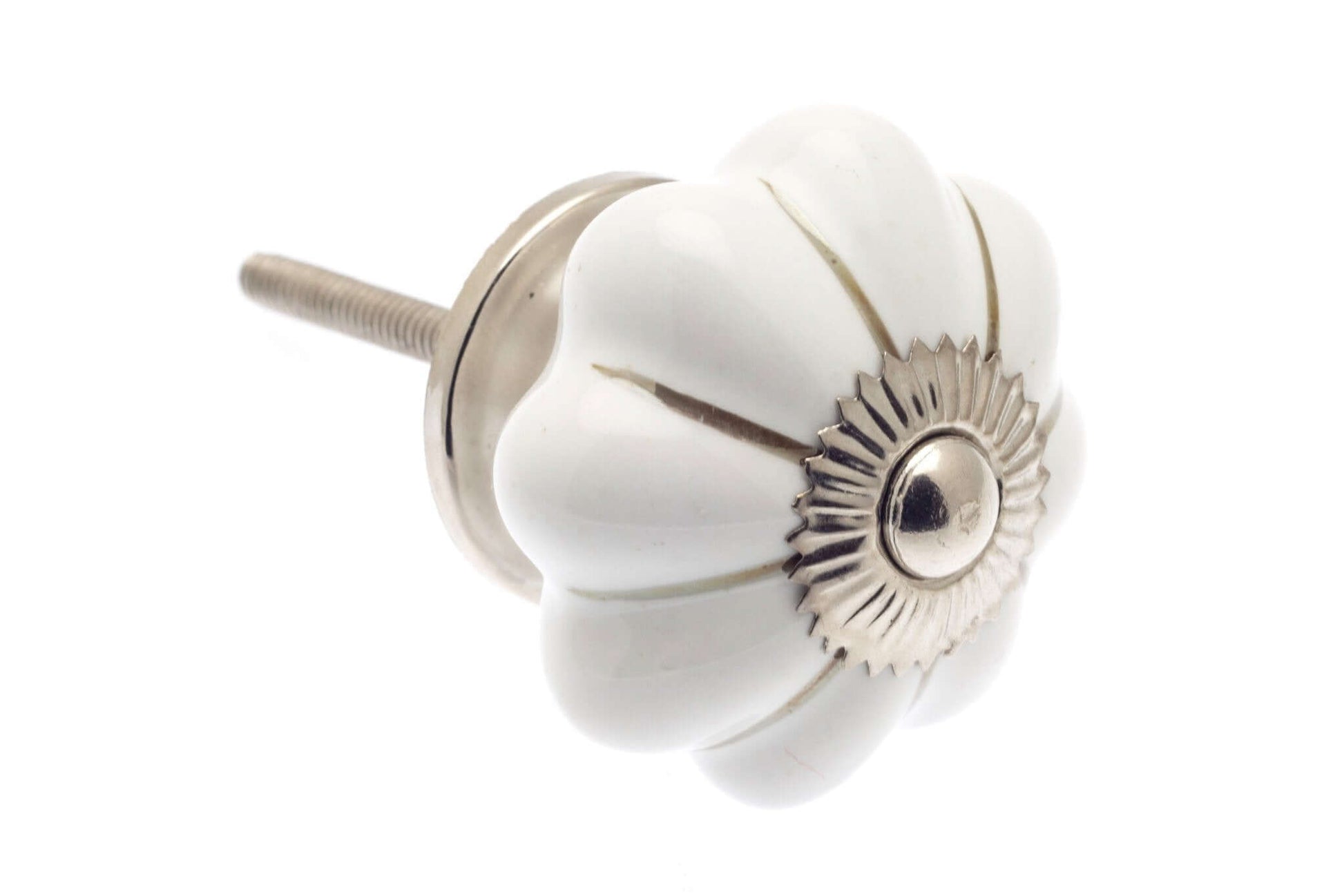 Ceramic Cupboard Knobs - Flower Ceramic Knob White With Silver Lines 42mm (MT-187-ASL)
