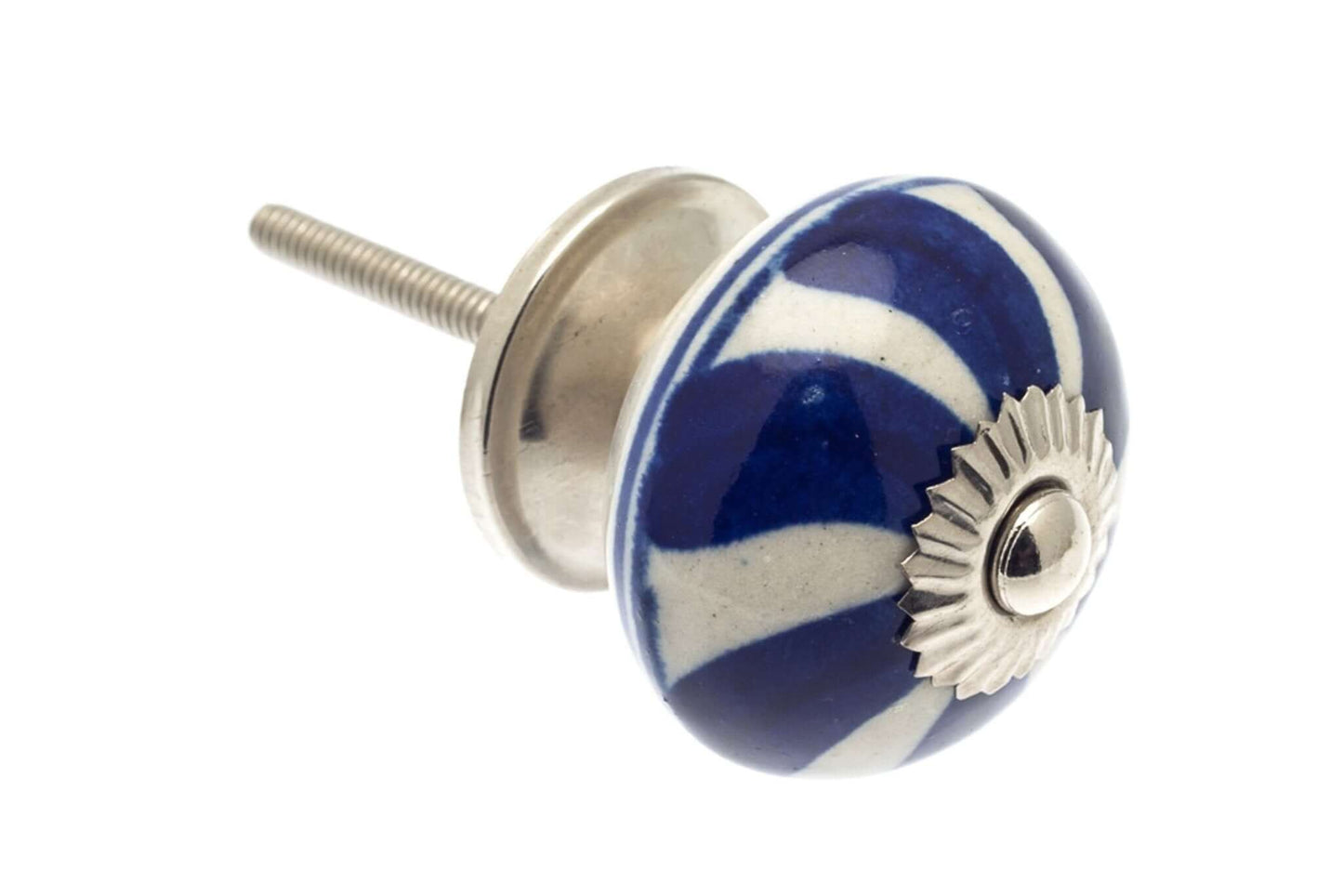 Ceramic Cupboard Knobs - Round Ceramic Cupboard Knob Blue & White Candy Swirls 40mm (MT-80)