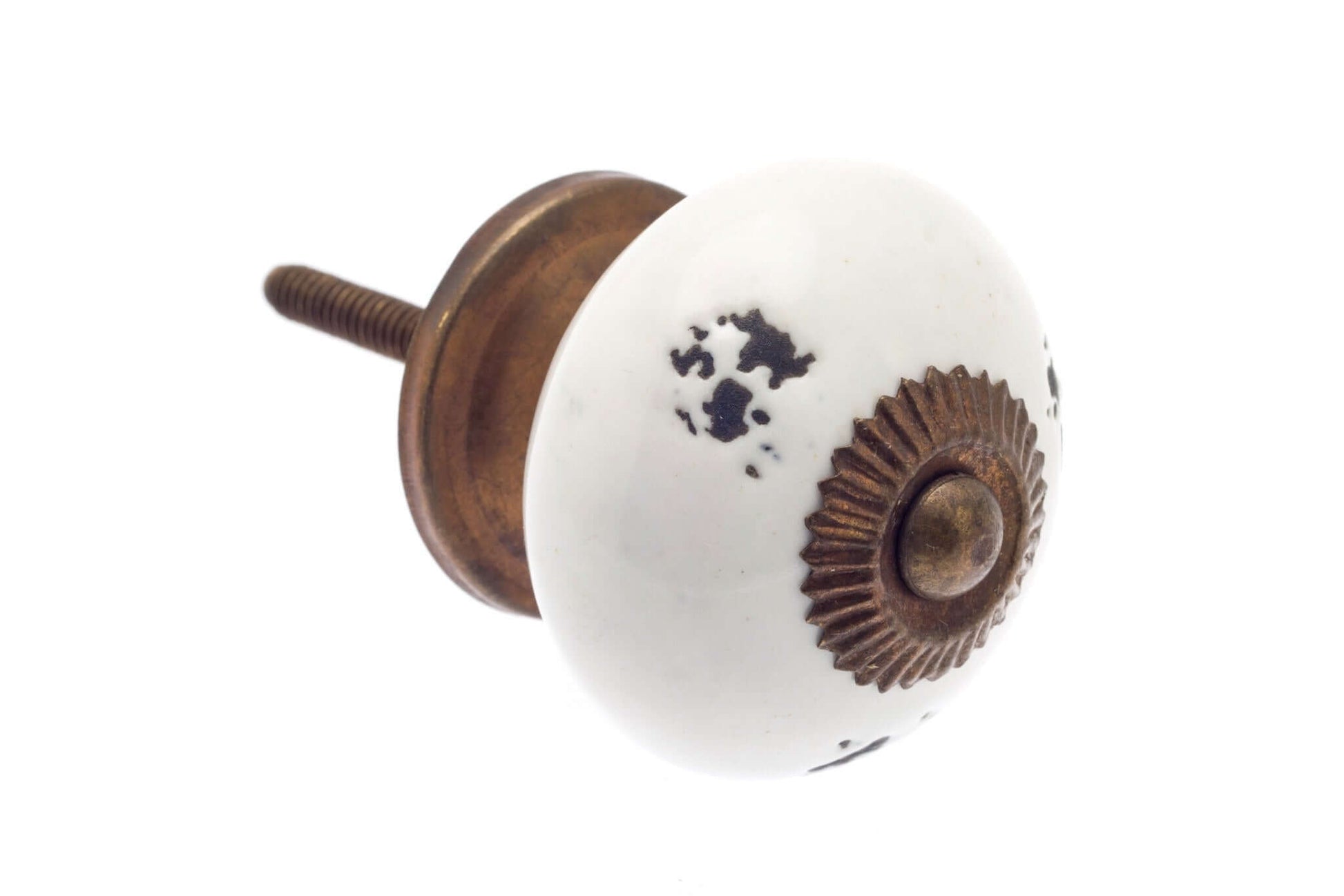 Ceramic Cupboard Knobs - Round Ceramic Cupboard Knob White Distressed Finish 40mm (NPD-65)