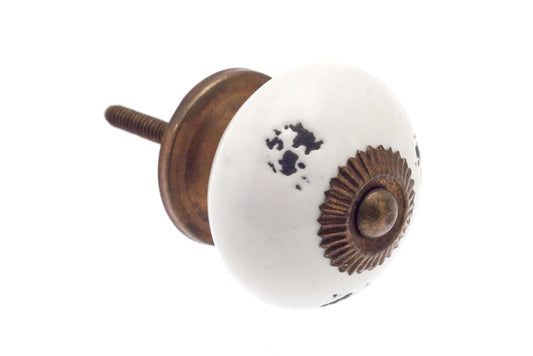 Ceramic Cupboard Knobs - Round Ceramic Cupboard Knob White Distressed Finish 40mm (NPD-65)