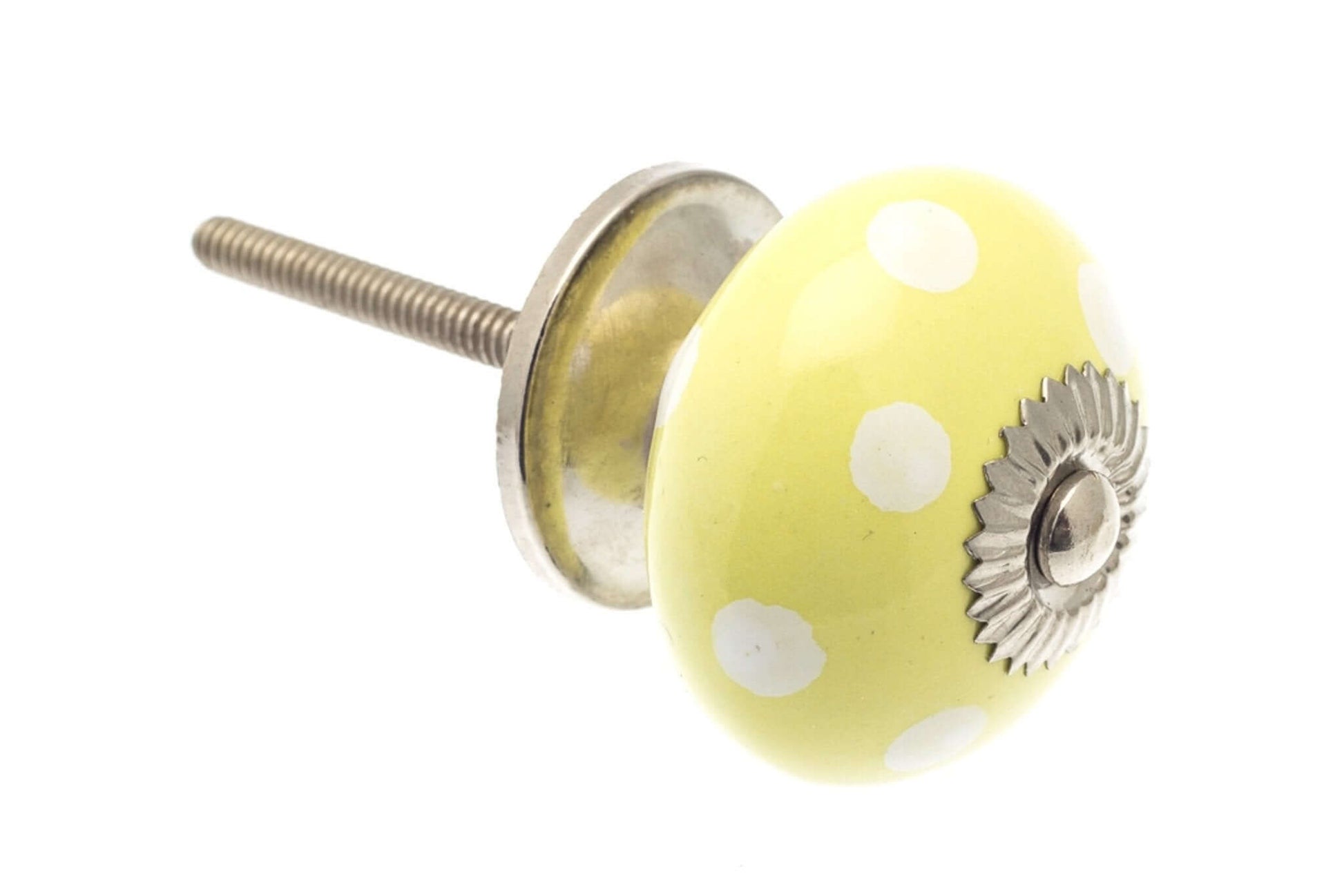 Ceramic Cupboard Knobs - Round Ceramic Cupboard Knob Yellow With White Spots / Dots 40mm (MT-53)