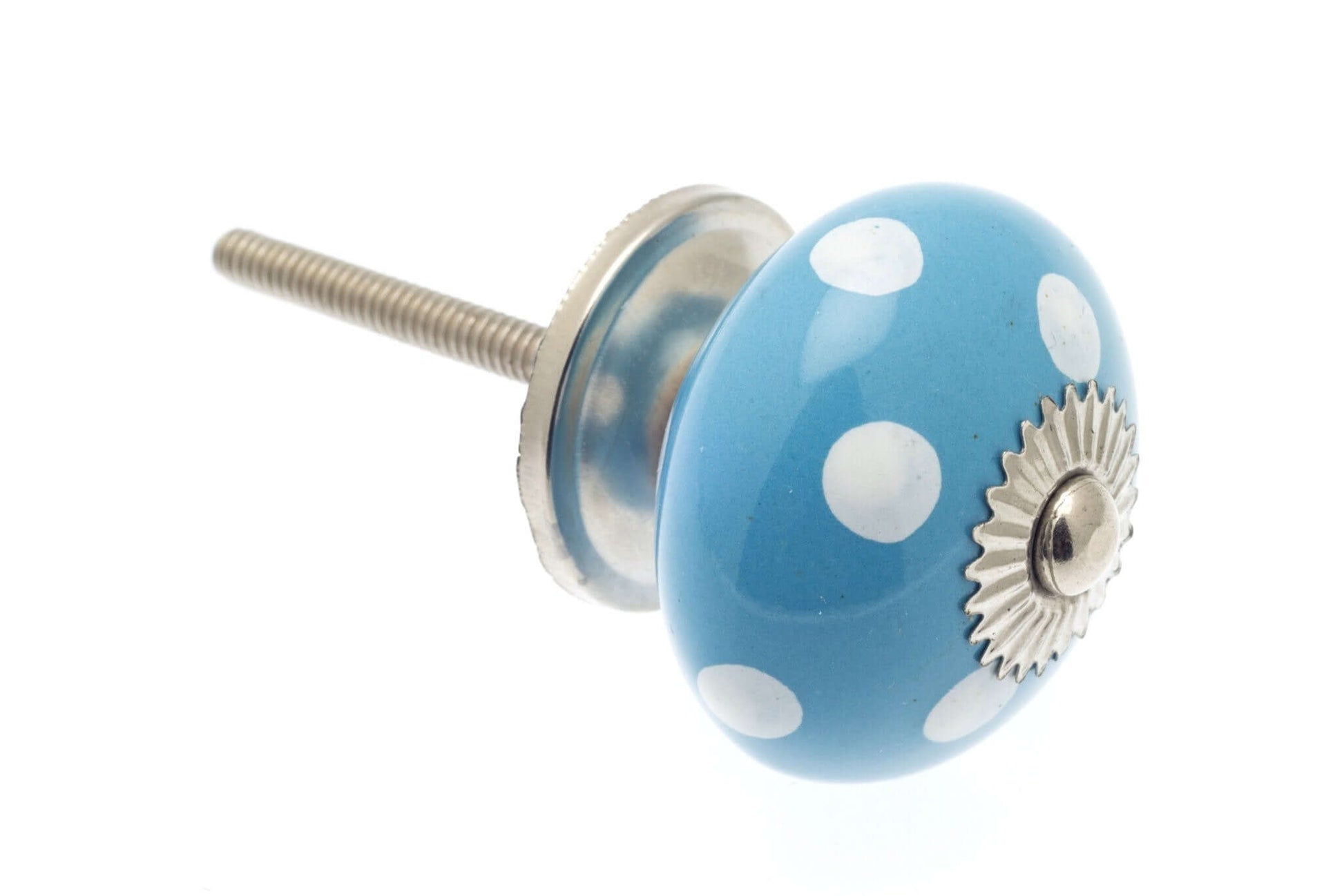 Ceramic Cupboard Knobs - Round Ceramic Knob Blue With White Spots / Polka Dots 40mm (MT-019)