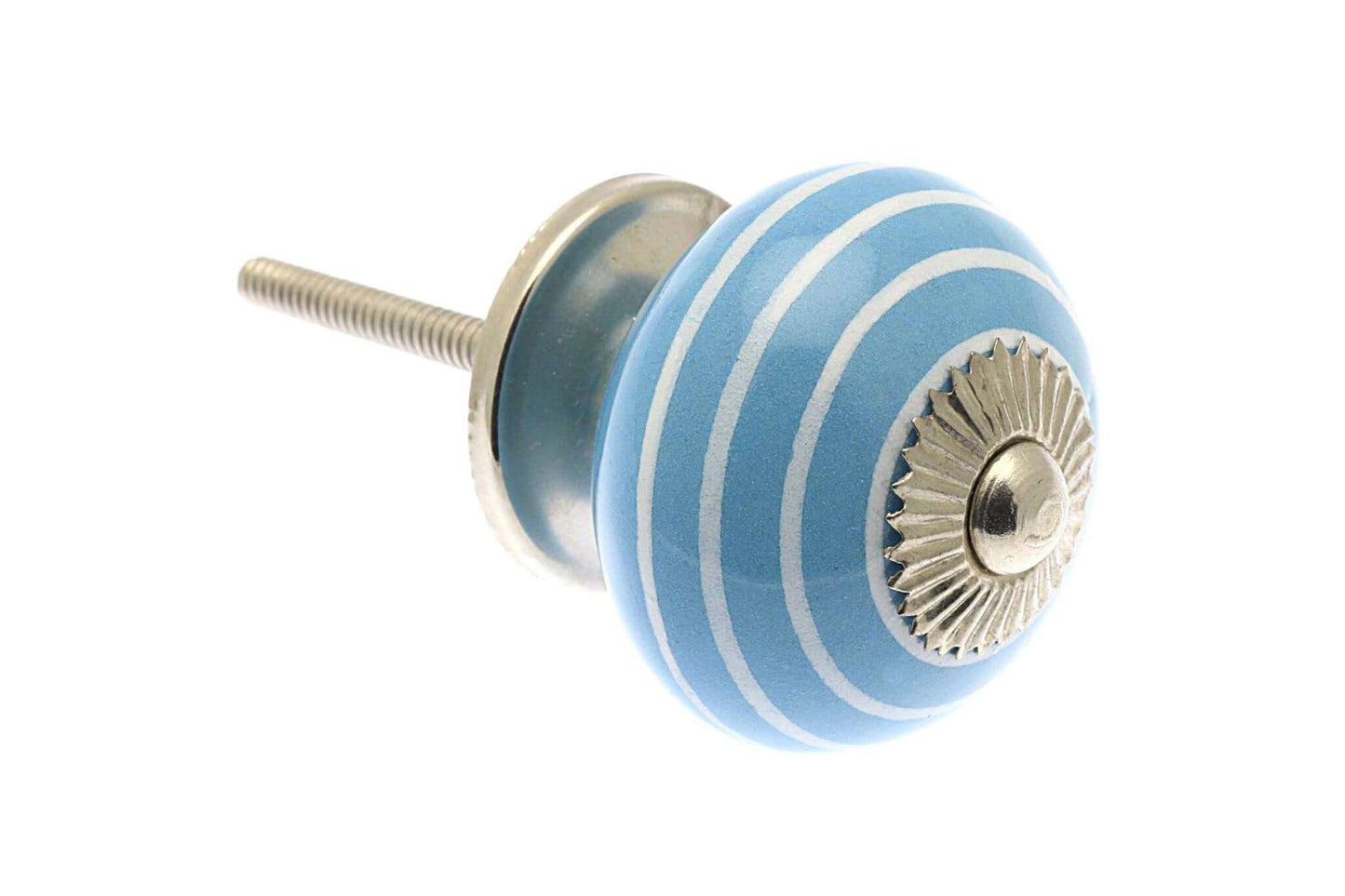 Ceramic Cupboard Knobs - Round Ceramic Knob Blue With White Stripes / Hoops 40mm (MT-026)