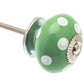 Ceramic Cupboard Knobs - Round Ceramic Knob Green With White Spots / Dots 40mm (MT-336)