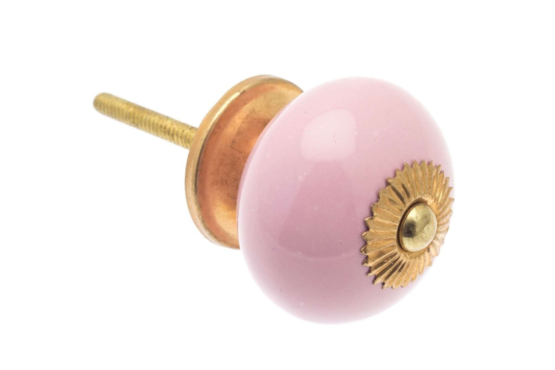 Ceramic Cupboard Knobs - Round Ceramic Knob Pale Pink 40mm Brass (MT-25-PNK-PB)
