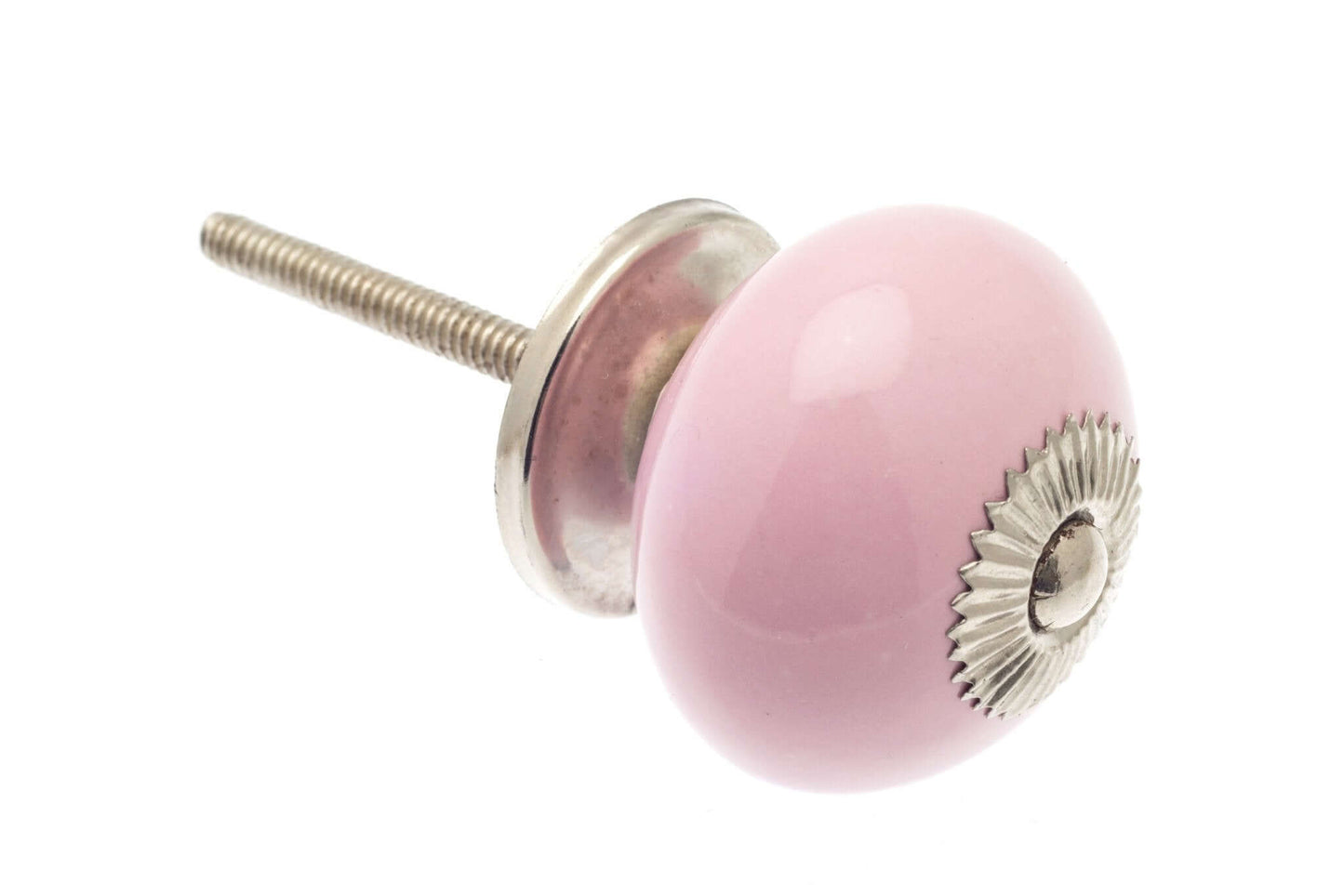 Ceramic Cupboard Knobs - Round Ceramic Knob Pale Pink 40mm Chrome (MT-25-PNK-C)