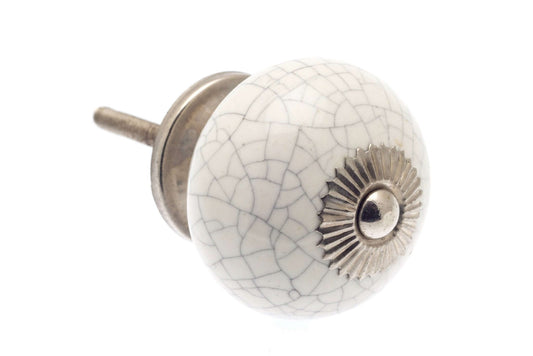 Ceramic Cupboard Knobs - Round Ceramic Knob White With Crackle Glaze 40mm (MT-318)