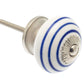 Ceramic Cupboard Knobs - Round Ceramic Knob White With Navy Blue Stripes / Hoops 40mm (MT-027)