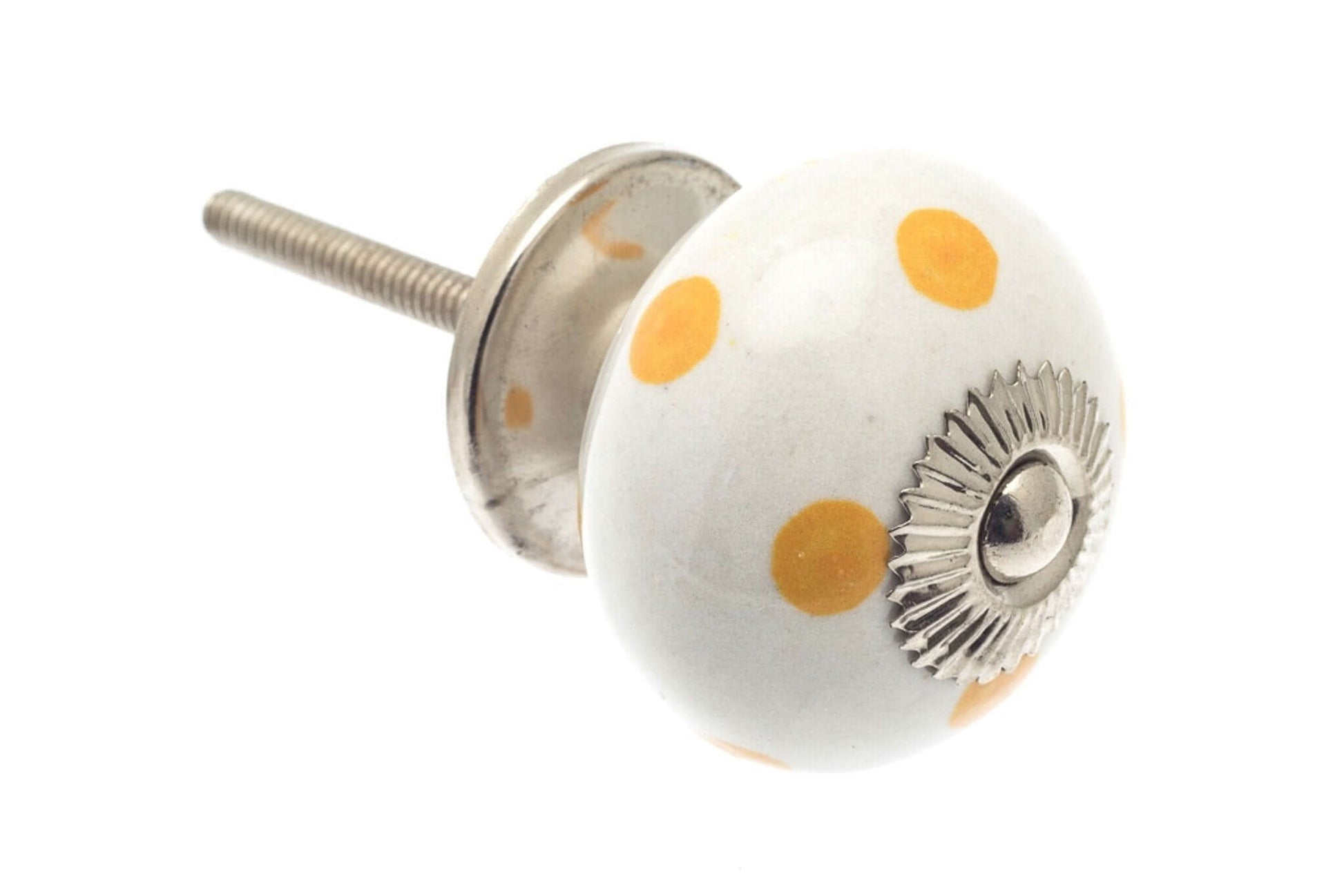 Ceramic Cupboard Knobs - Round Ceramic Knob White With Yellow Spots / Dots 40mm (MT-344)