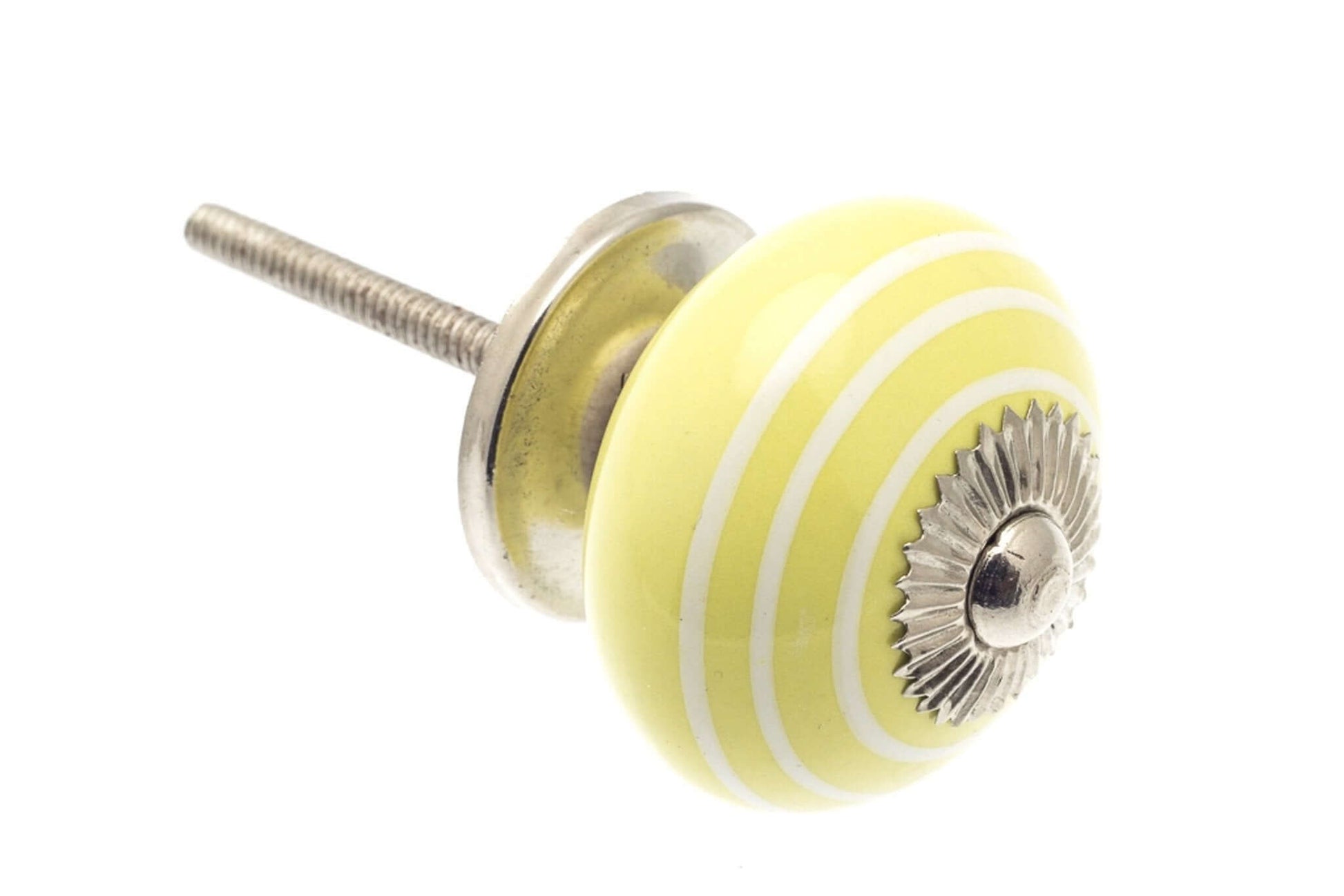 Ceramic Cupboard Knobs - Round Ceramic Knob Yellow With White Stripes / Hoops 40mm (MT-342)