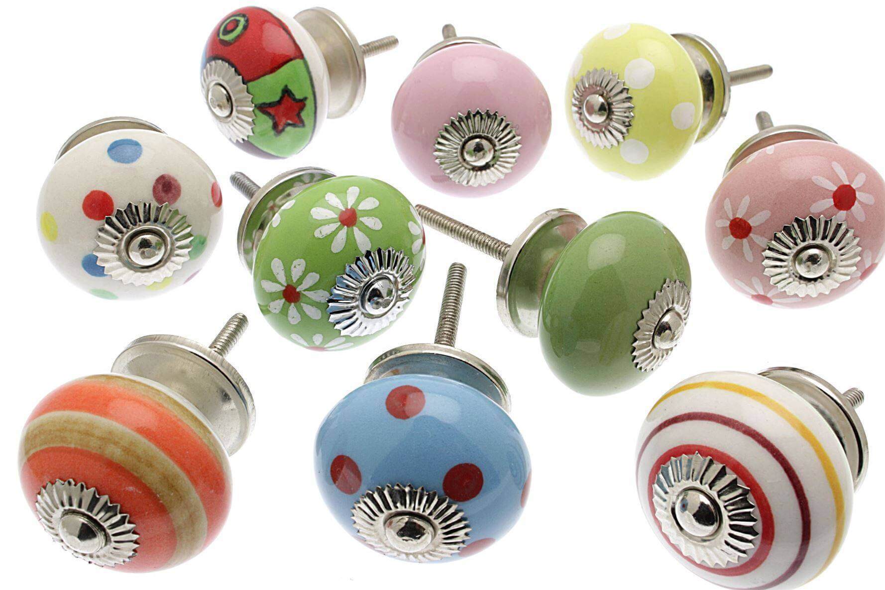 Ceramic Cupboard Knobs - Set Of 10 Carnival Of Colours Bright Ceramic Cupboard Knobs (MG-50)