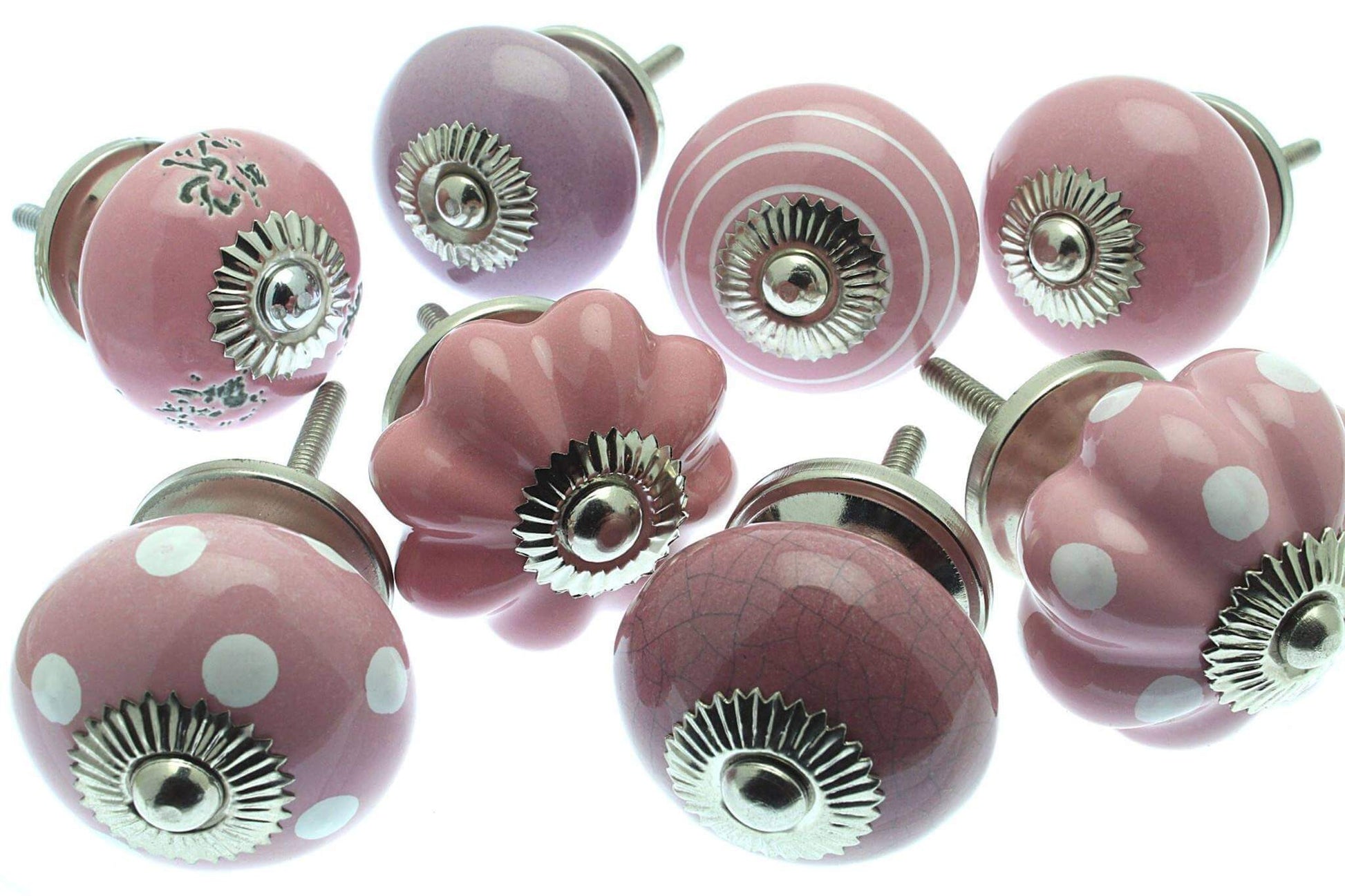 Ceramic Cupboard Knobs - Set Of 8 Perfect Pinks, Mixed With Gentle Lilac And White (MG-216)