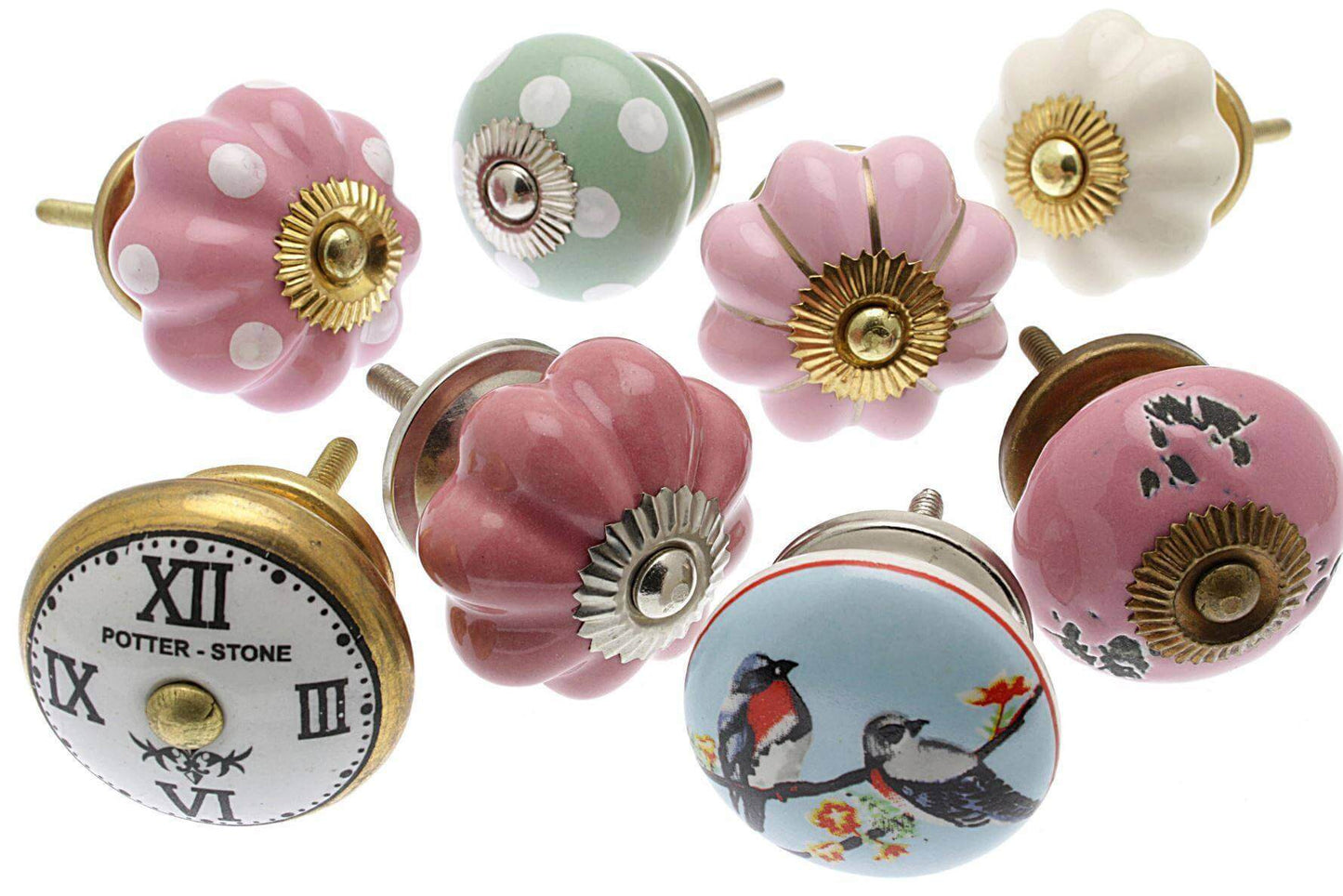 Cupboard Knobs - Mixed Set Of 8 Once Upon A Time Pastel Shades Ceramic Knobs (MG-40)