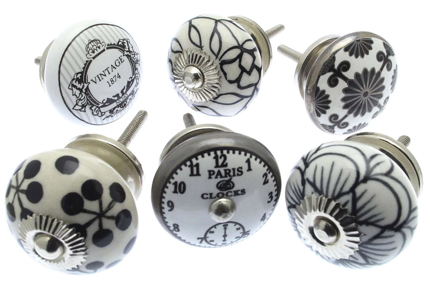 Cupboard Knobs - Set Of 6 Vintage Paris Linen Shabby Chic Ceramic Cupboard Knobs (MG-69)