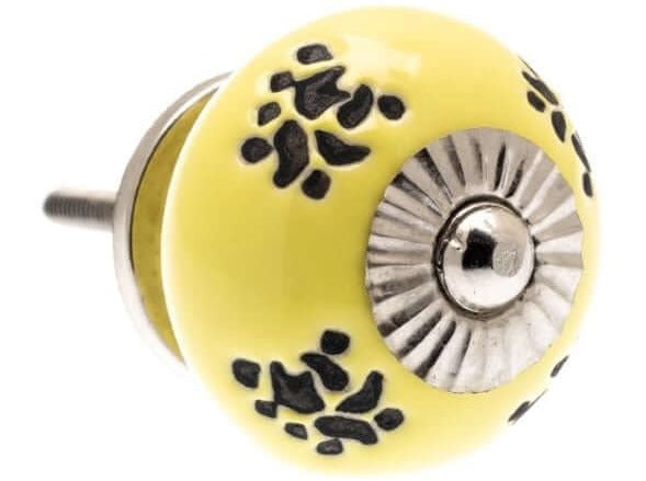 Boutons de porte en céramique jaune chartreuse en finition vieillie antique