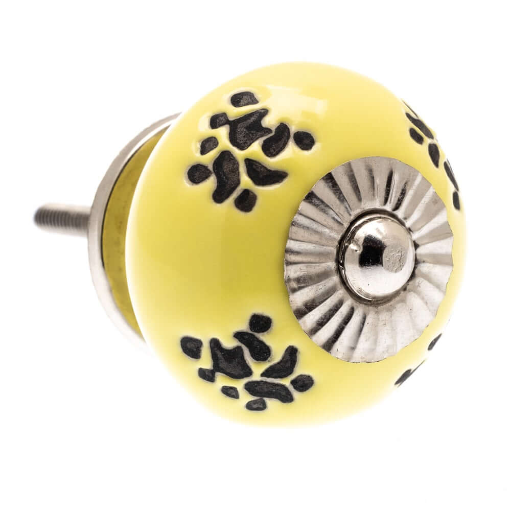 Boutons de porte en céramique jaune chartreuse en finition vieillie antique