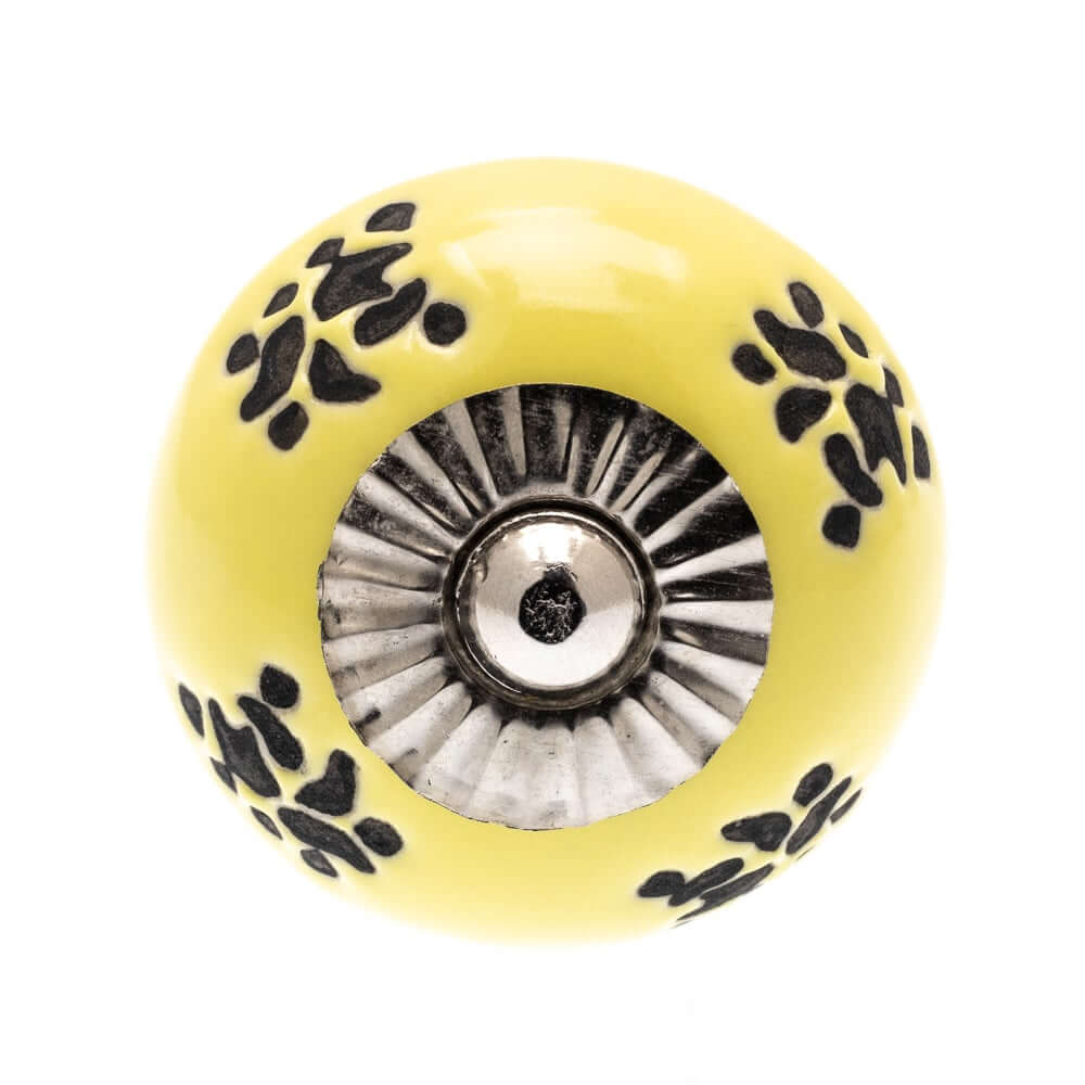 Boutons de porte en céramique jaune chartreuse en finition vieillie antique