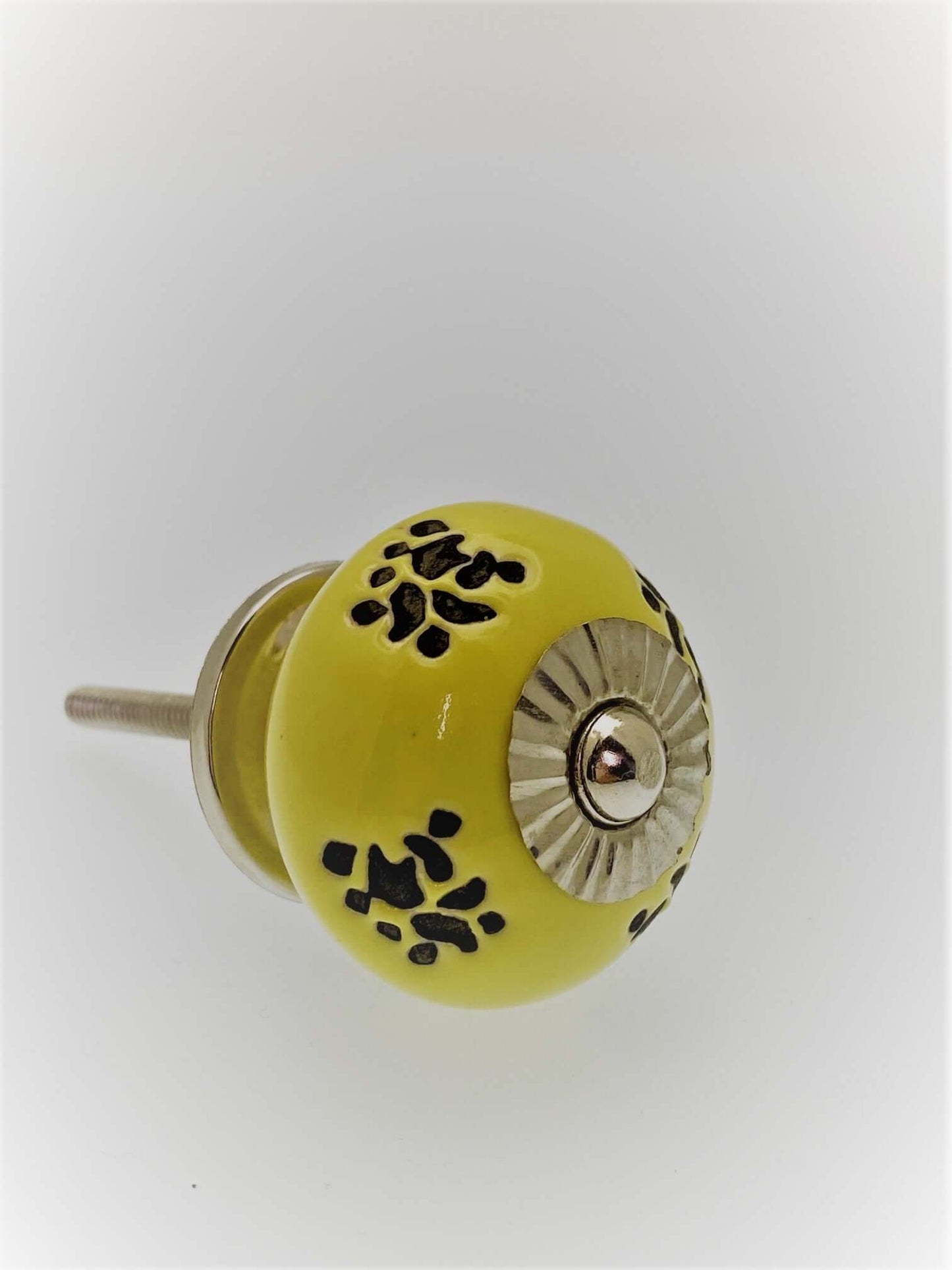 Boutons de porte en céramique jaune chartreuse en finition vieillie antique